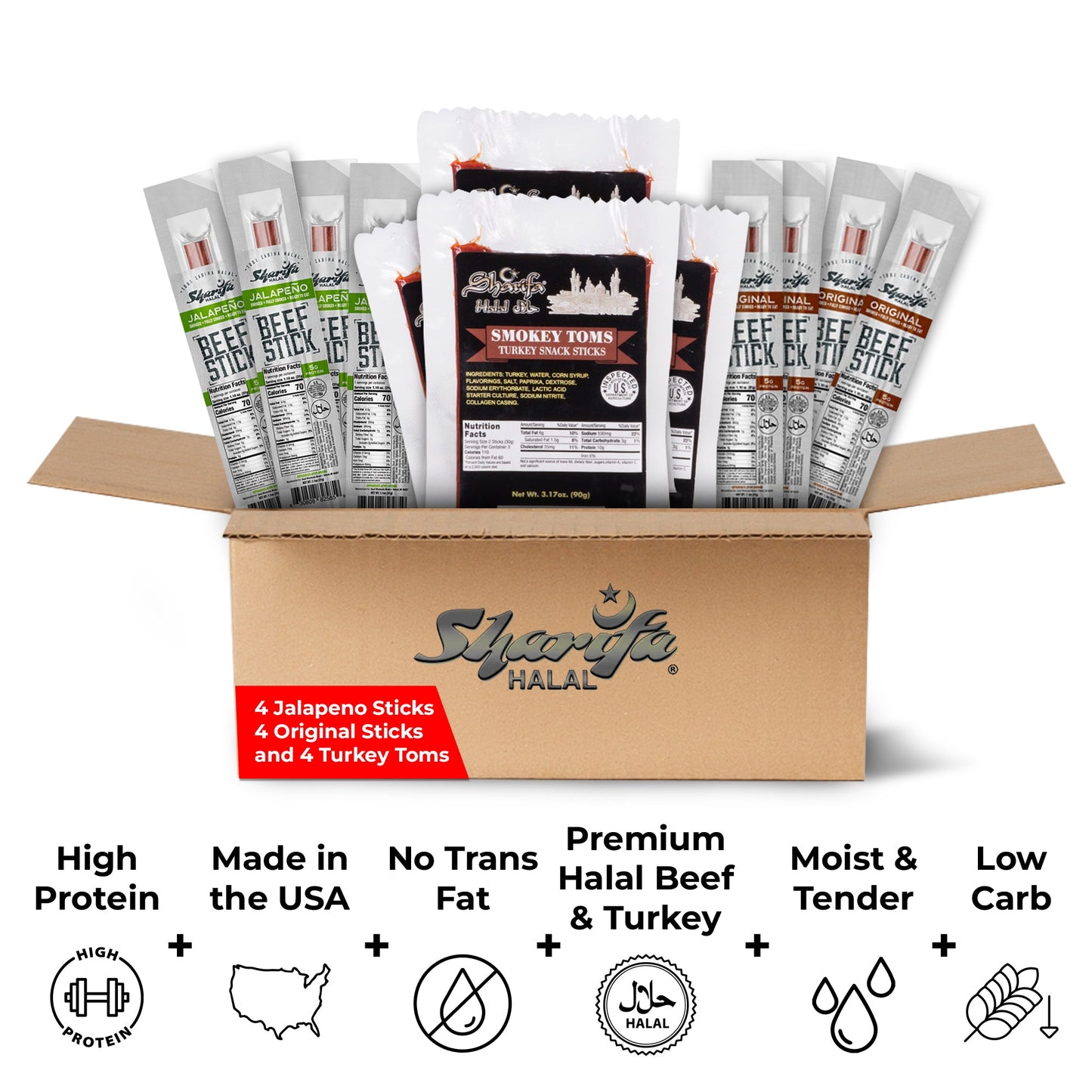 Sharifa Halal Beef Sticks and Turkey Toms Snack Box