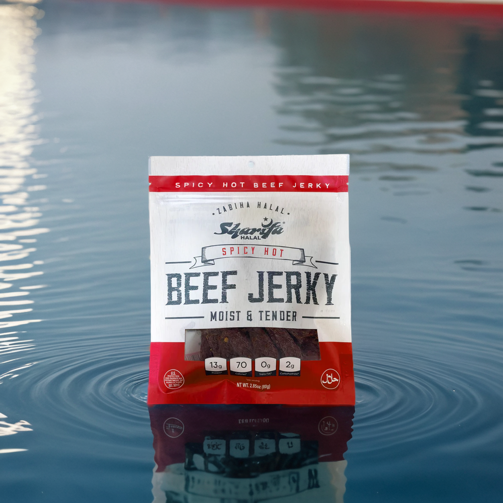 Sharifa Halal Beef Jerky, Spicy Hot, (1) 2.85 oz. Bag – Great Everyday Halal Jerky Beef Meat Snack, 100 % Real Zabiha Halal Beef, 13g of Protein, 70 Calories, 0g Trans Fat, & 2g of Carbohydrates