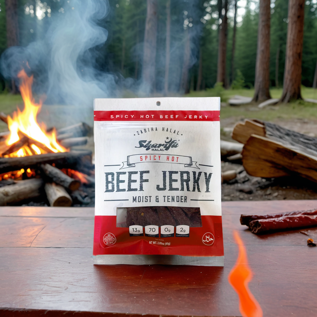 Sharifa Halal Beef Jerky, Spicy Hot, (1) 2.85 oz. Bag – Great Everyday Halal Jerky Beef Meat Snack, 100 % Real Zabiha Halal Beef, 13g of Protein, 70 Calories, 0g Trans Fat, & 2g of Carbohydrates
