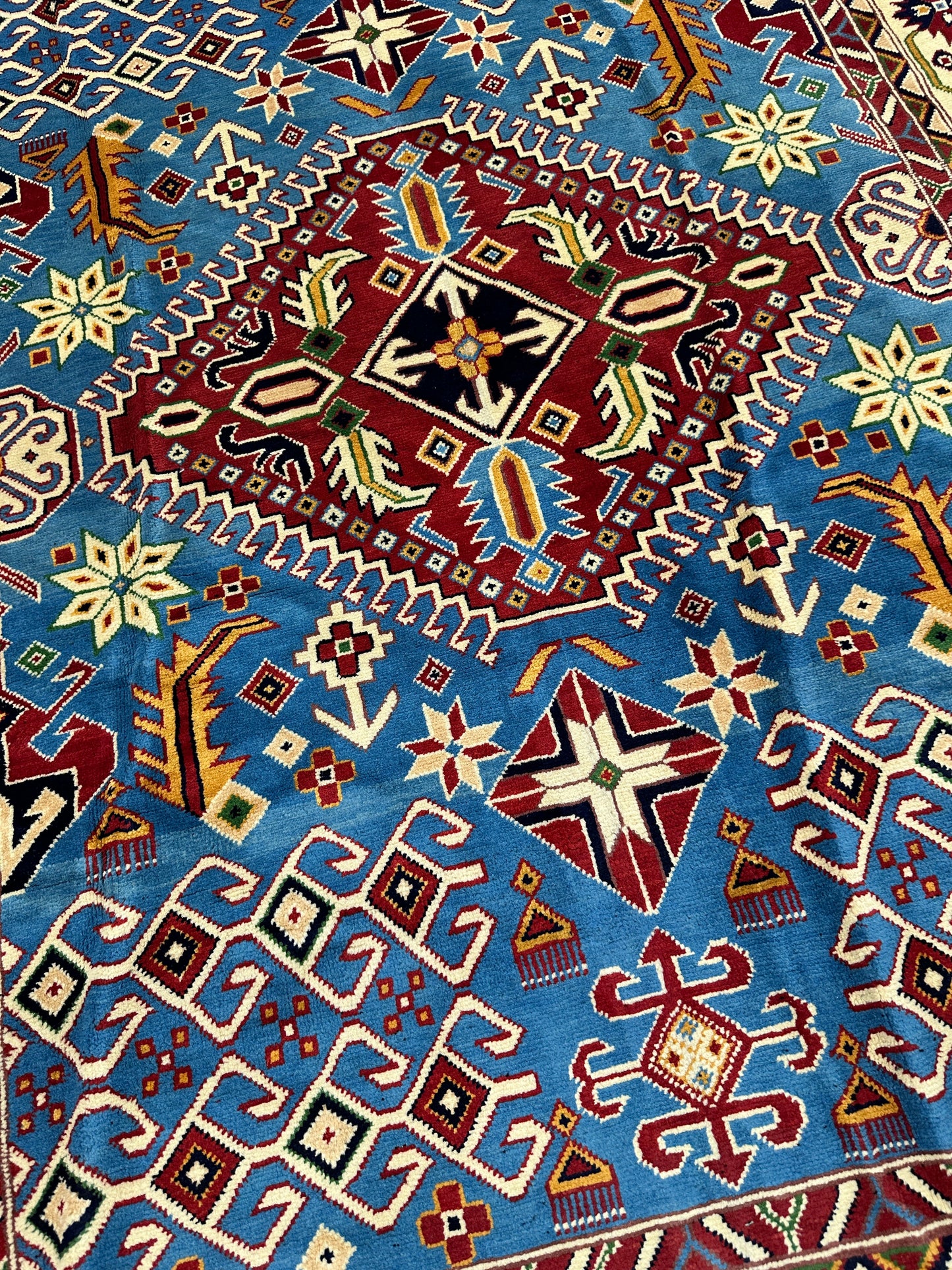 Hand-Knotted Afghani Kazak Wool Rug – 5’0″ x 6’10″