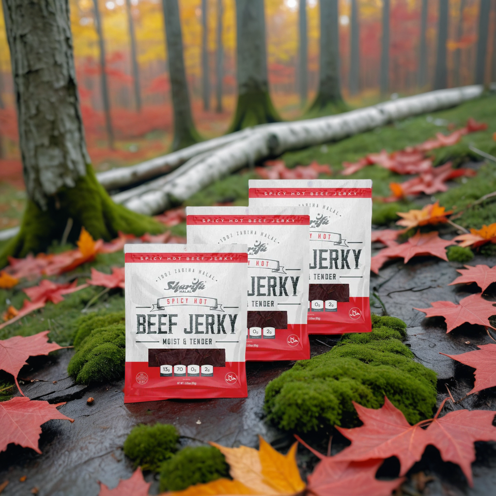 Sharifa Halal Beef Jerky, Spicy Hot, (3) 2.85 oz. Bag – Great Everyday Halal Jerky Beef Meat Snack, 100 % Real Zabiha Halal Beef, 13g of Protein, 70 Calories, 0g Trans Fat, & 2g of Carbohydrates