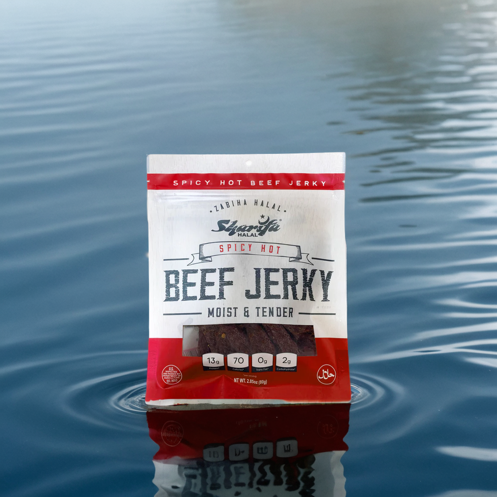 Sharifa Halal Beef Jerky, Spicy Hot, (1) 2.85 oz. Bag – Great Everyday Halal Jerky Beef Meat Snack, 100 % Real Zabiha Halal Beef, 13g of Protein, 70 Calories, 0g Trans Fat, & 2g of Carbohydrates