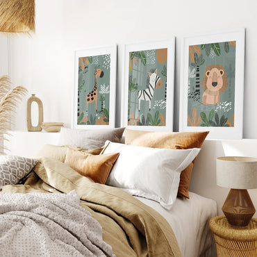 Bebek Zürafa, Zebra ve Aslanlı Çocuk Odası Duvar Dekoru