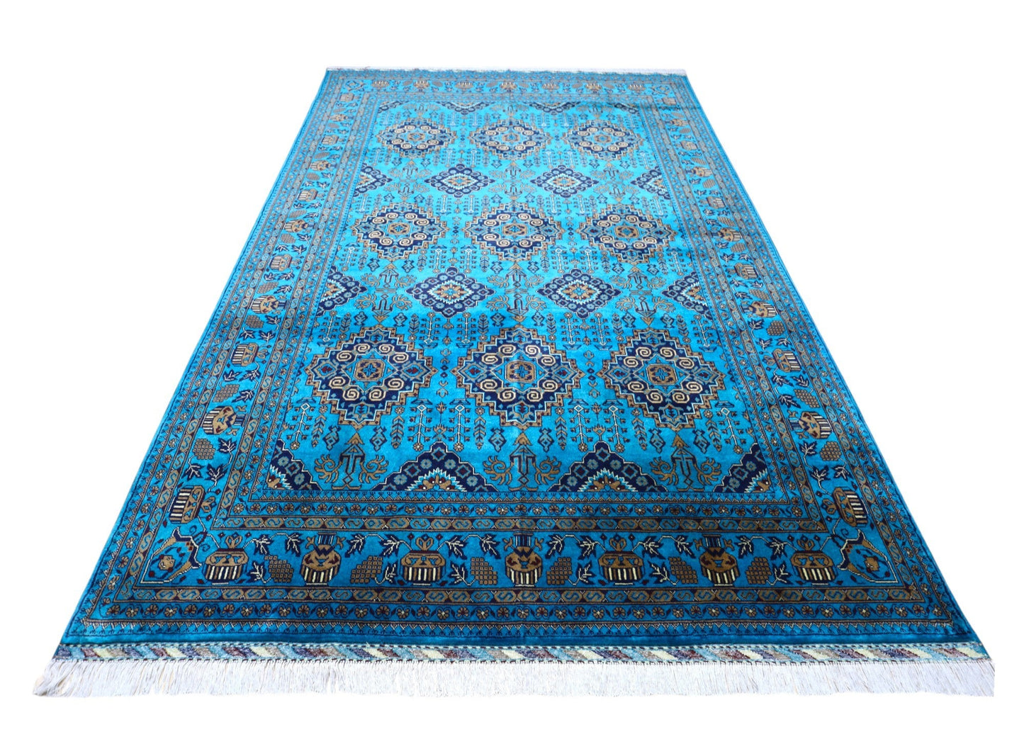 Hand-Knotted Afghani Zerkhaki Wool Rug – 6’6″ x 10’0″