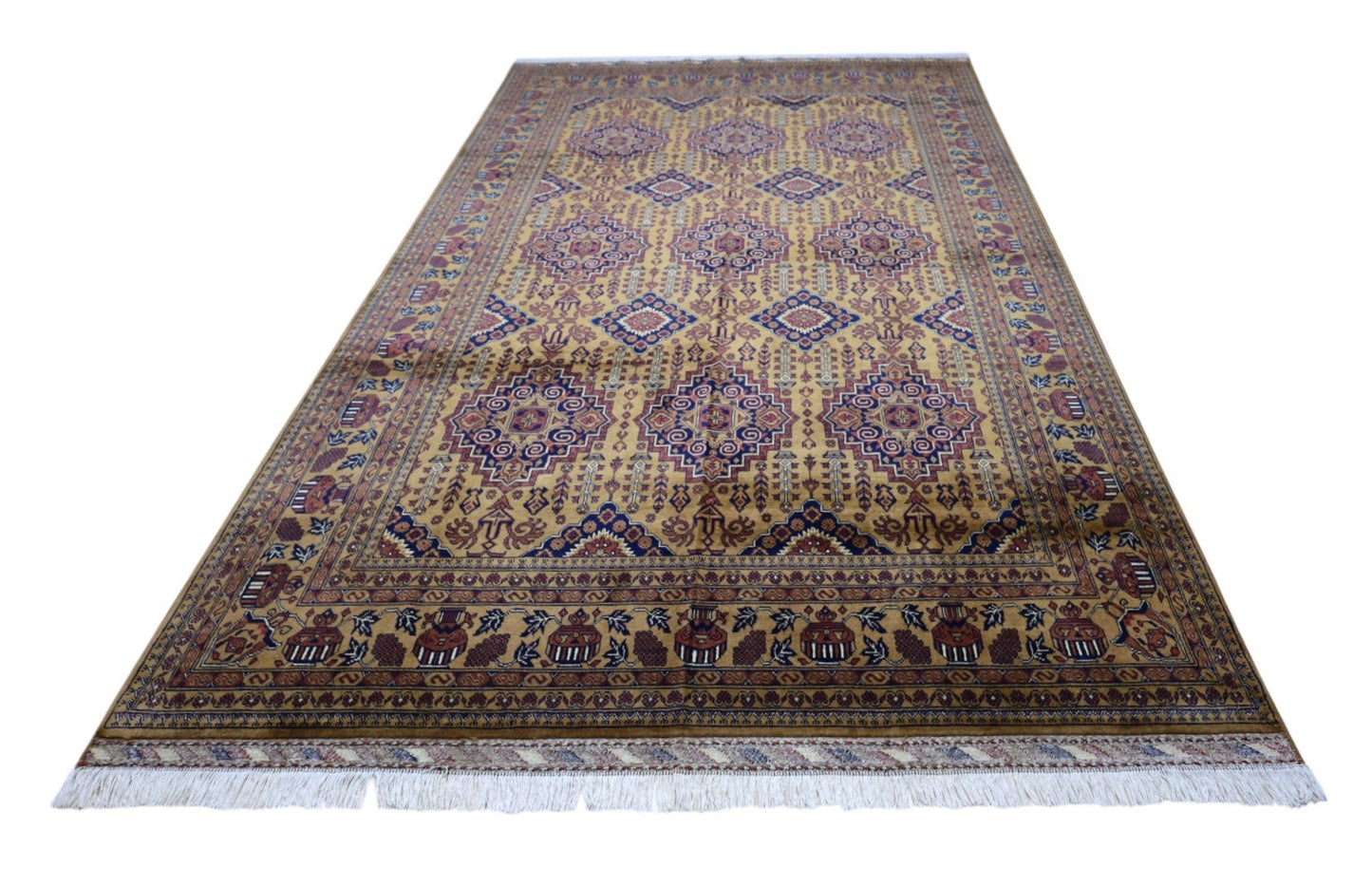 Hand-Knotted Afghani Zerkhaki Wool Rug – 6’7″ x 10’2″