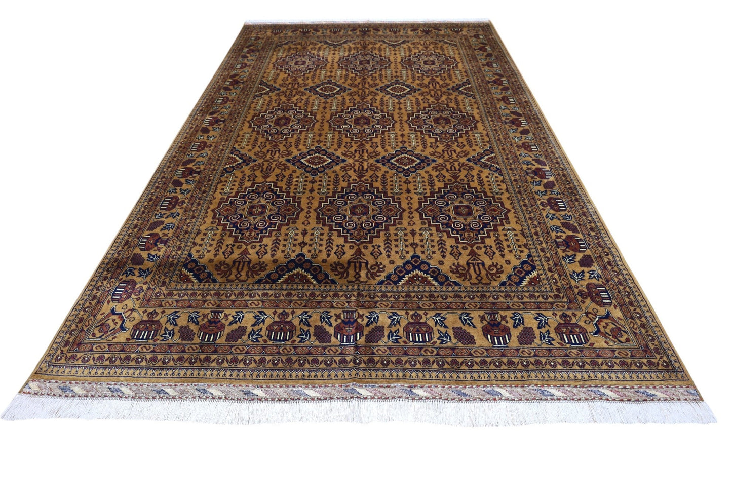 Hand-Knotted Afghani Zerkhaki Wool Rug – 6’7″ x 10’2″