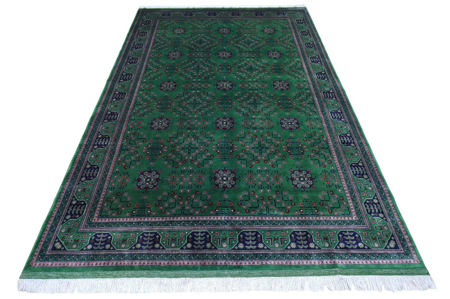Hand-Knotted Afghani Bukharayi Wool Rug – 6’7″ x 9’9″