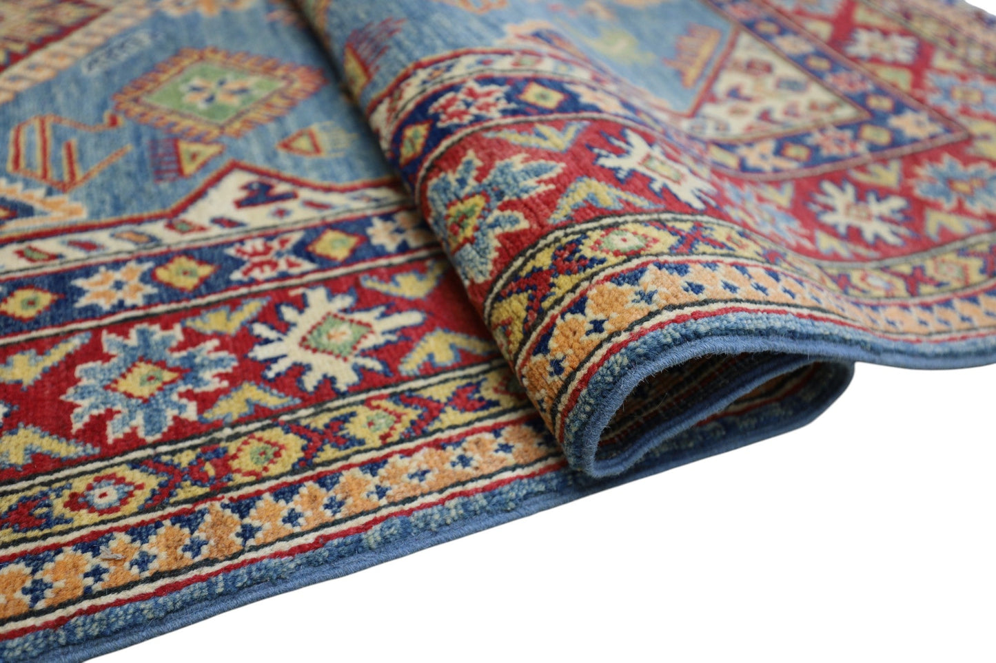 Hand-Knotted Afghani Kazak Wool Rug – 4’0″ x 6’1″