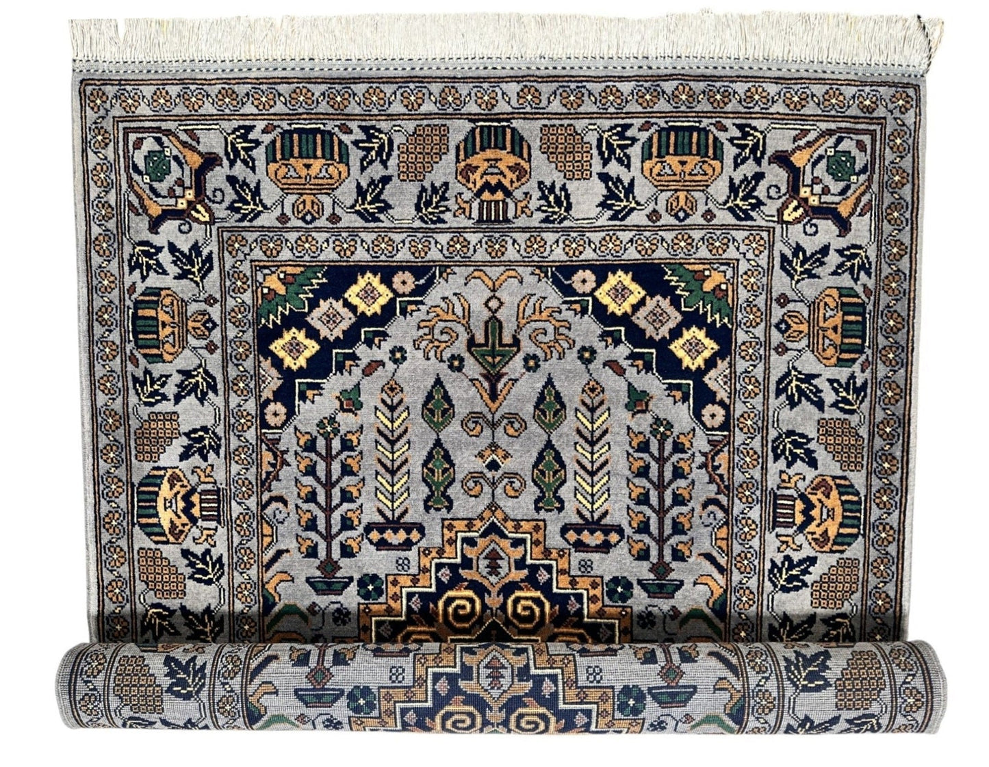 Hand-Knotted Afghani Zerkhaki Wool Rug – 3’4″ x 4’11″