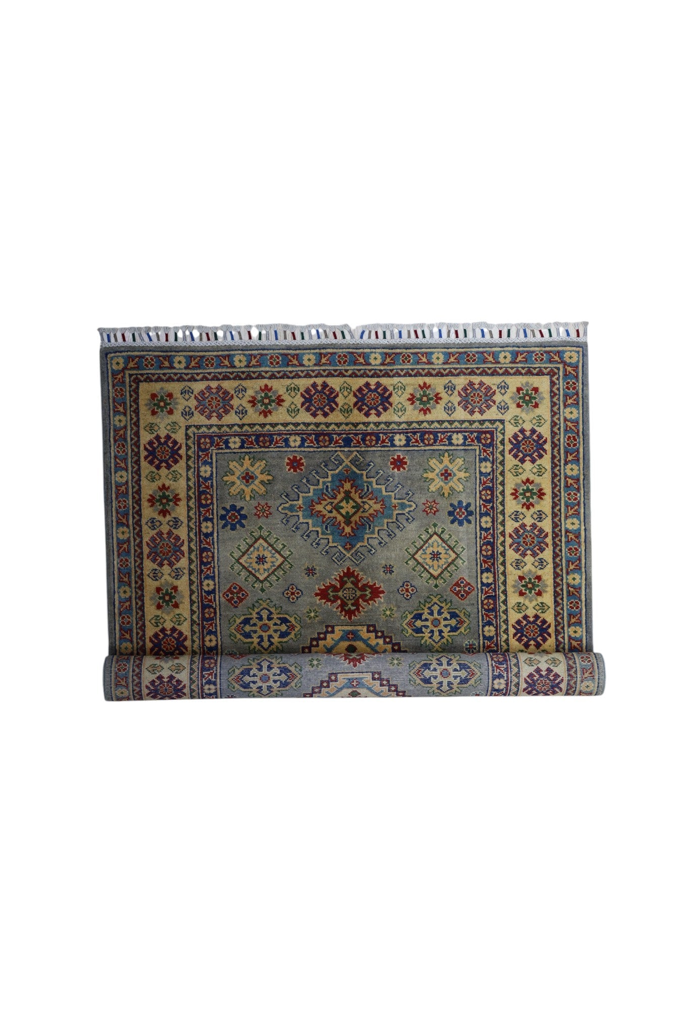 Hand-Knotted Afghani Kazak Wool Rug – 3’11″ x 5’6″