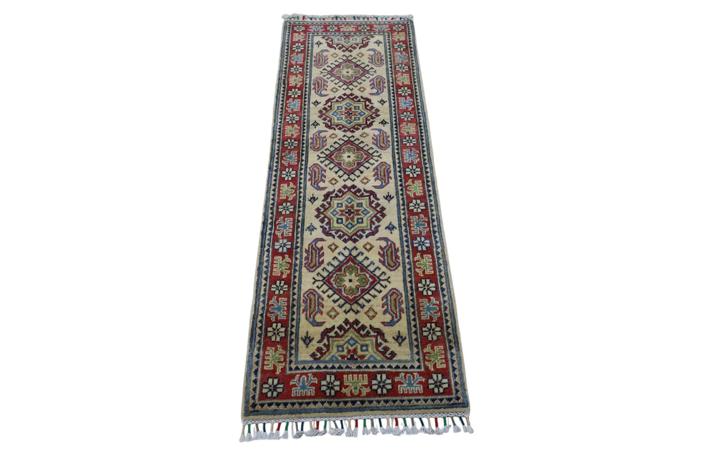 Hand-Knotted Afghani Kazak Wool Rug – 2’0″ x 6’2″