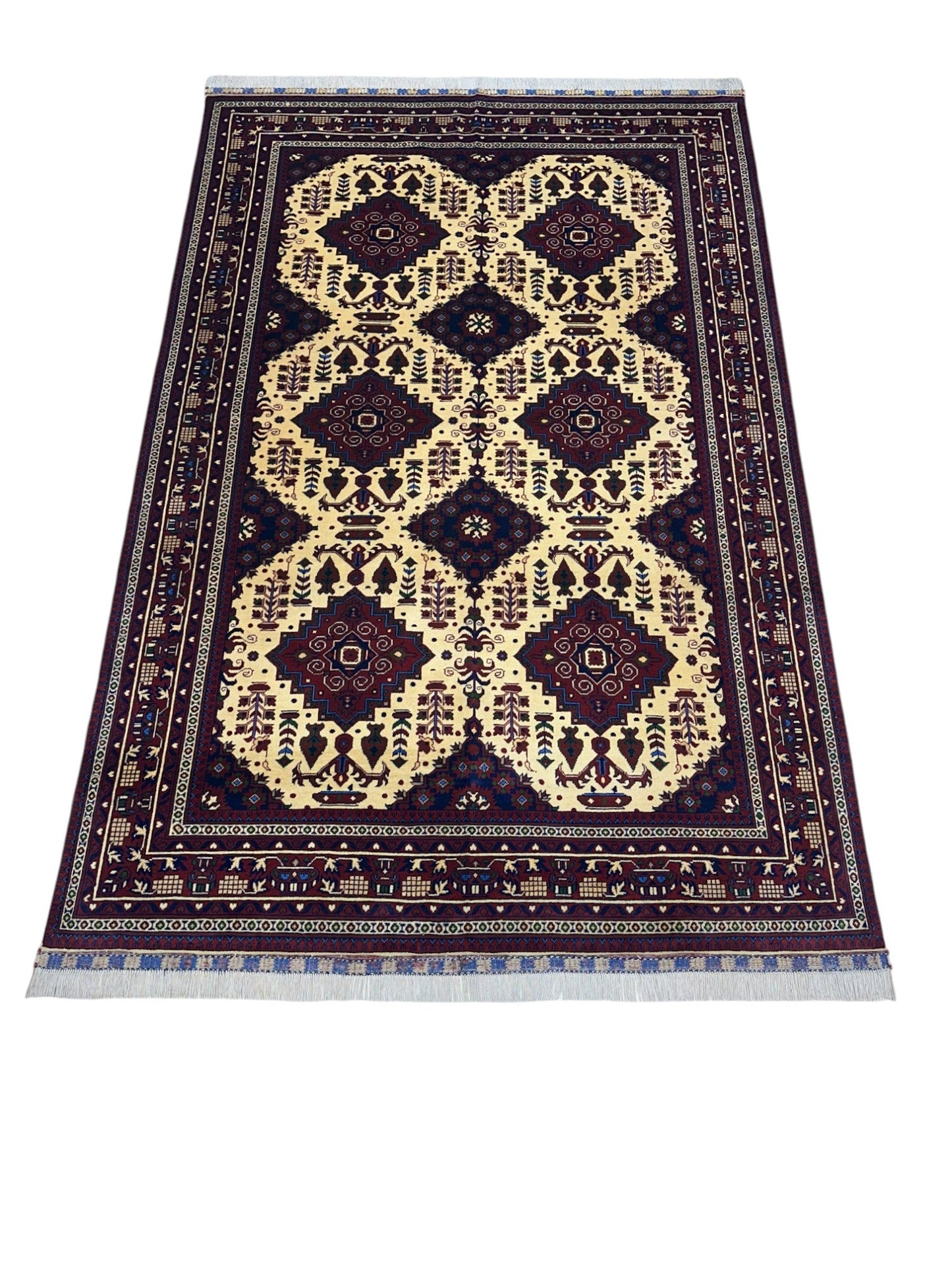 Hand-Knotted Afghani Zerkhaki Wool Rug – 6’6″ x 9’8″