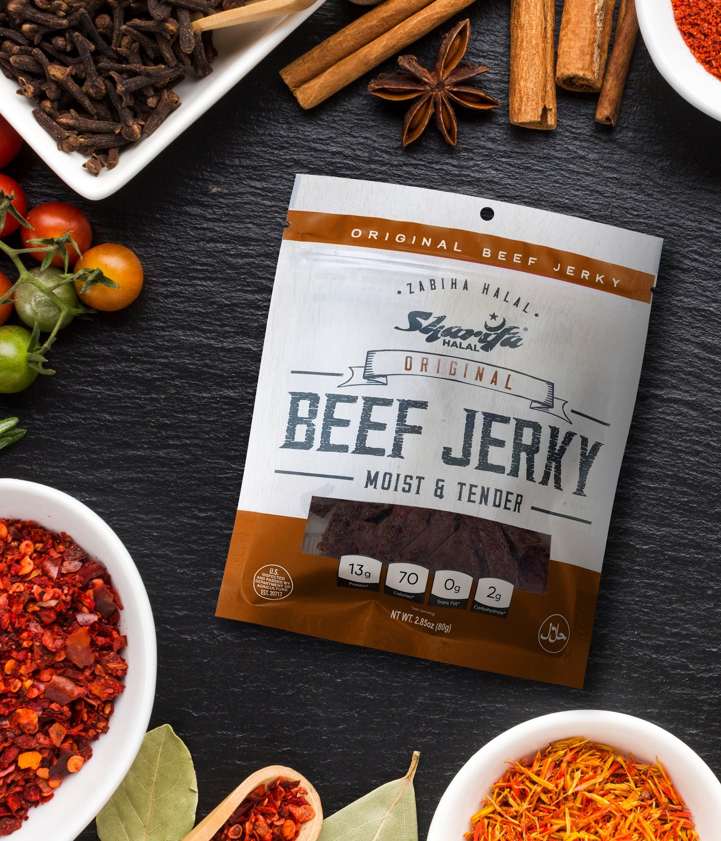Sharifa Halal Beef Jerky, Original, (1) 2.85 oz. Bag – Great Everyday Halal Jerky Beef Meat Snack, 100 % Real Zabiha Halal Beef, 13g of Protein, 70 Calories, 0g Trans Fat, & 2g of Carbohydrates Brand: SHARIFA HALAL