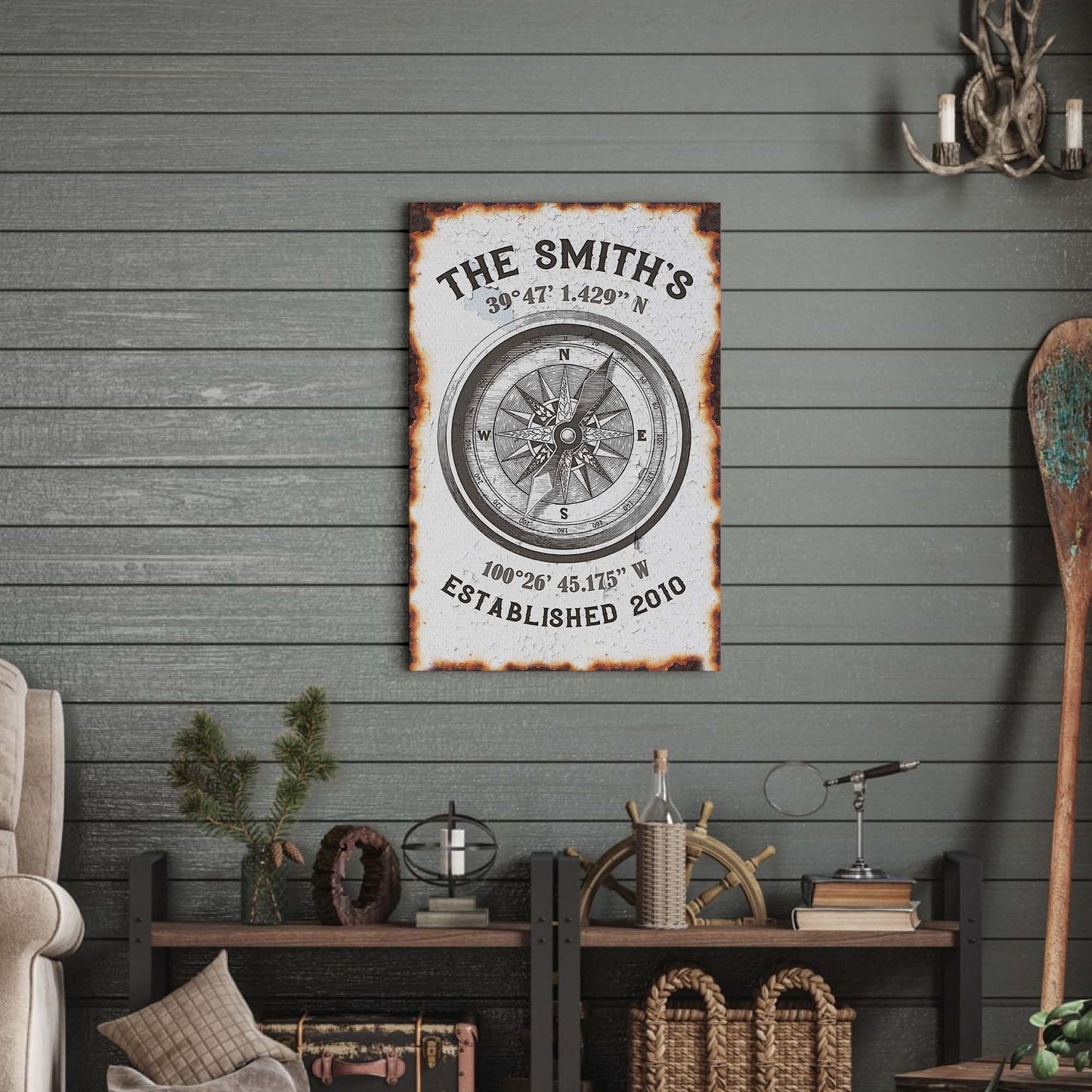 Family Home Compass Coordinates Sign