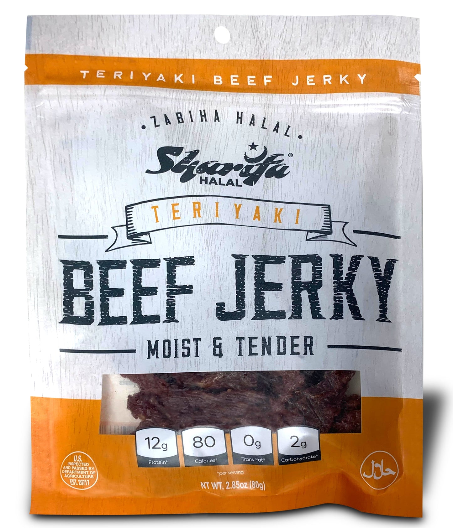 Sharifa Halal Beef Jerky, Teriyaki, (3) 2.85 oz. Bag – Great Everyday Halal Jerky Beef Meat Snack, 100 % Real Zabiha Halal Beef, 12g of Protein, 80 Calories, 0g Trans Fat, & 2g of Carbohydrates