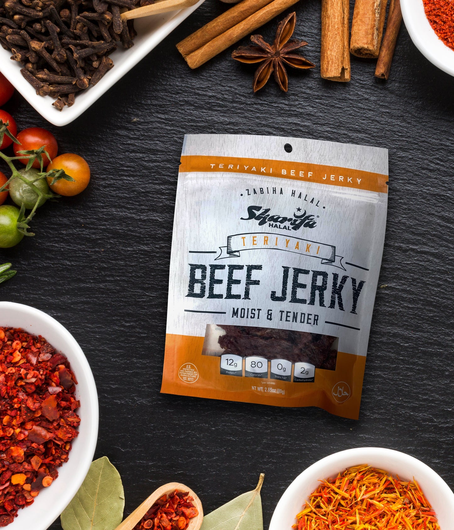 Sharifa Halal Beef Jerky, Teriyaki, (3) 2.85 oz. Bag – Great Everyday Halal Jerky Beef Meat Snack, 100 % Real Zabiha Halal Beef, 12g of Protein, 80 Calories, 0g Trans Fat, & 2g of Carbohydrates
