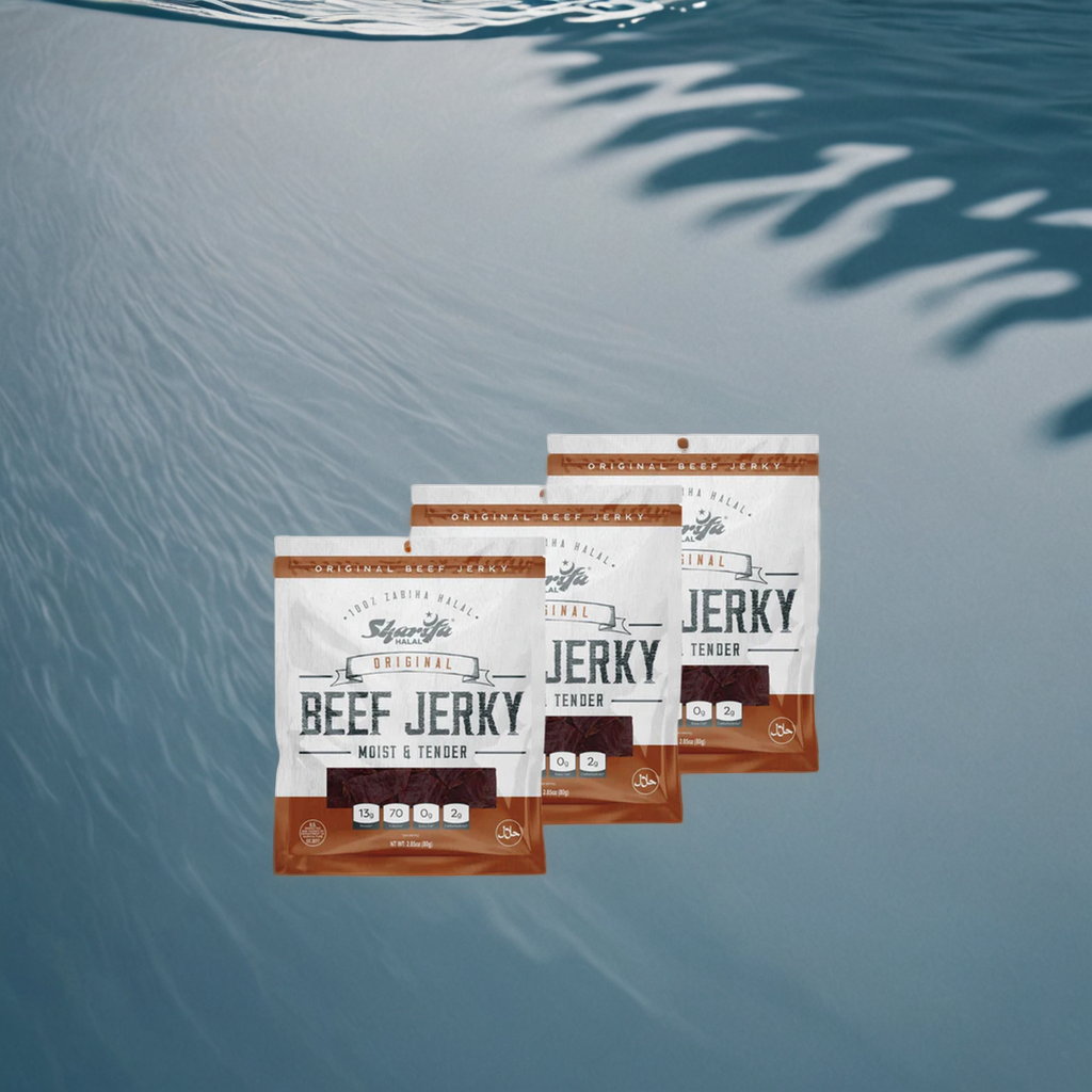 Sharifa Halal Beef Jerky, Original, (3) 2.85 oz. Bag – Great Everyday Halal Jerky Beef Meat Snack, 100 % Real Zabiha Halal Beef, 13g of Protein, 70 Calories, 0g Trans Fat, & 2g of Carbohydrates
