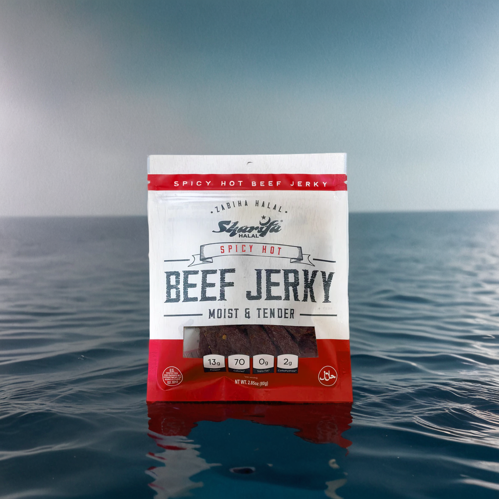 Sharifa Halal Beef Jerky, Spicy Hot, (1) 2.85 oz. Bag – Great Everyday Halal Jerky Beef Meat Snack, 100 % Real Zabiha Halal Beef, 13g of Protein, 70 Calories, 0g Trans Fat, & 2g of Carbohydrates