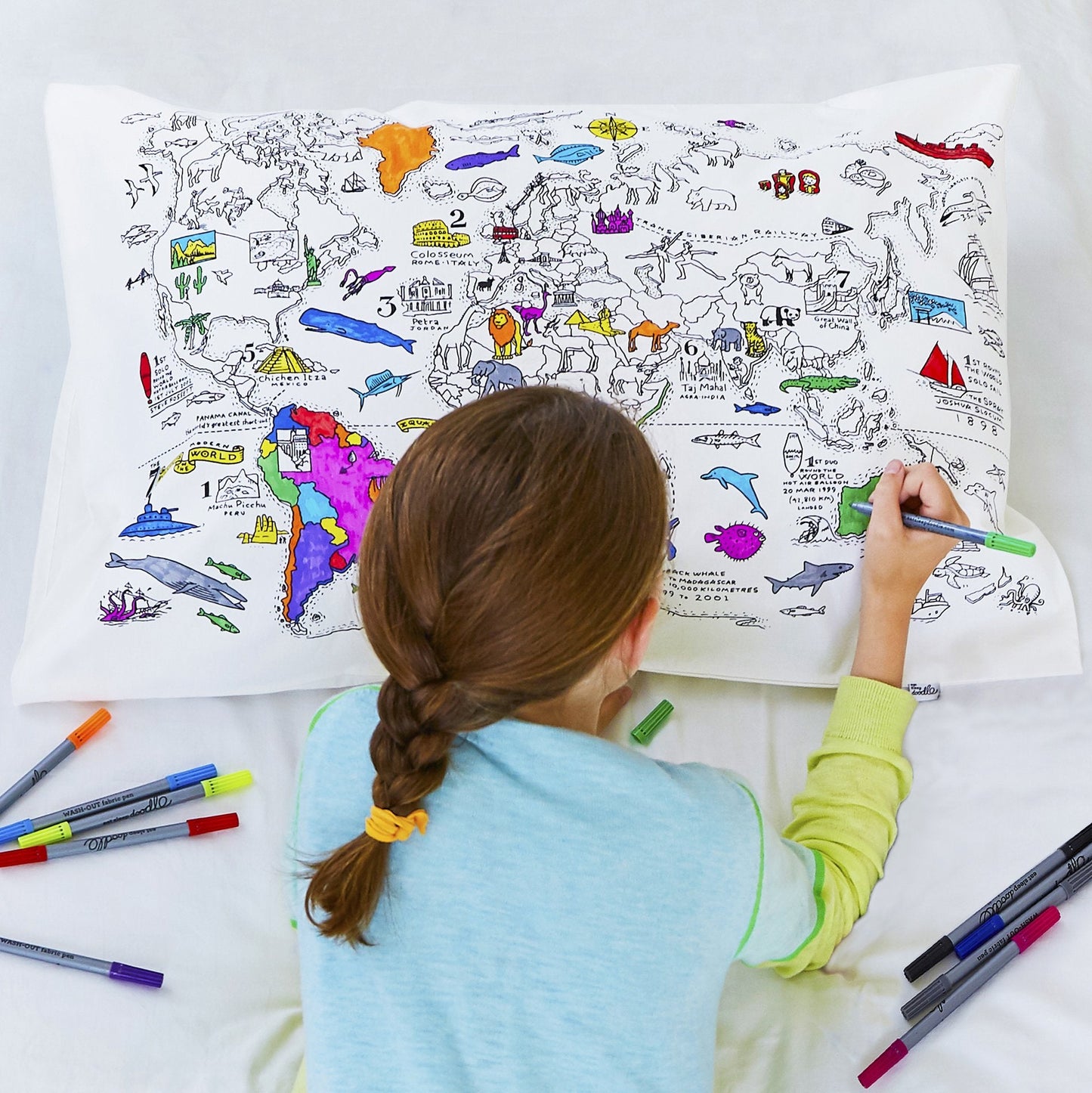 World Map Pillow Case (pens included)