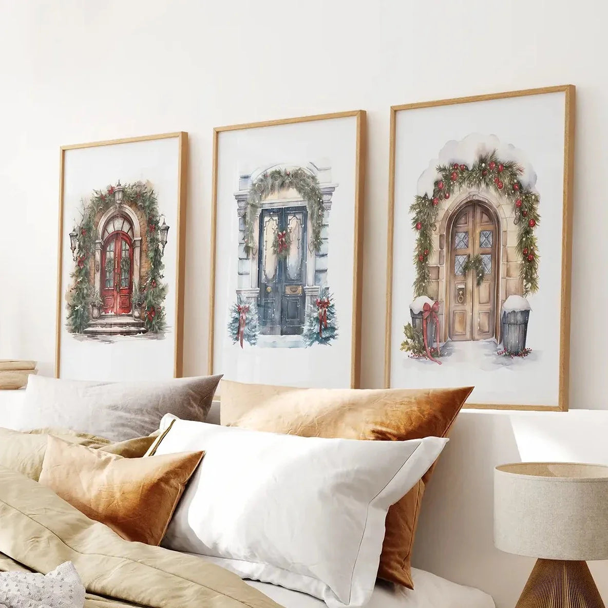 3 Parçalı Duvar Dekoru Noel Kapısı Büyük Baskı