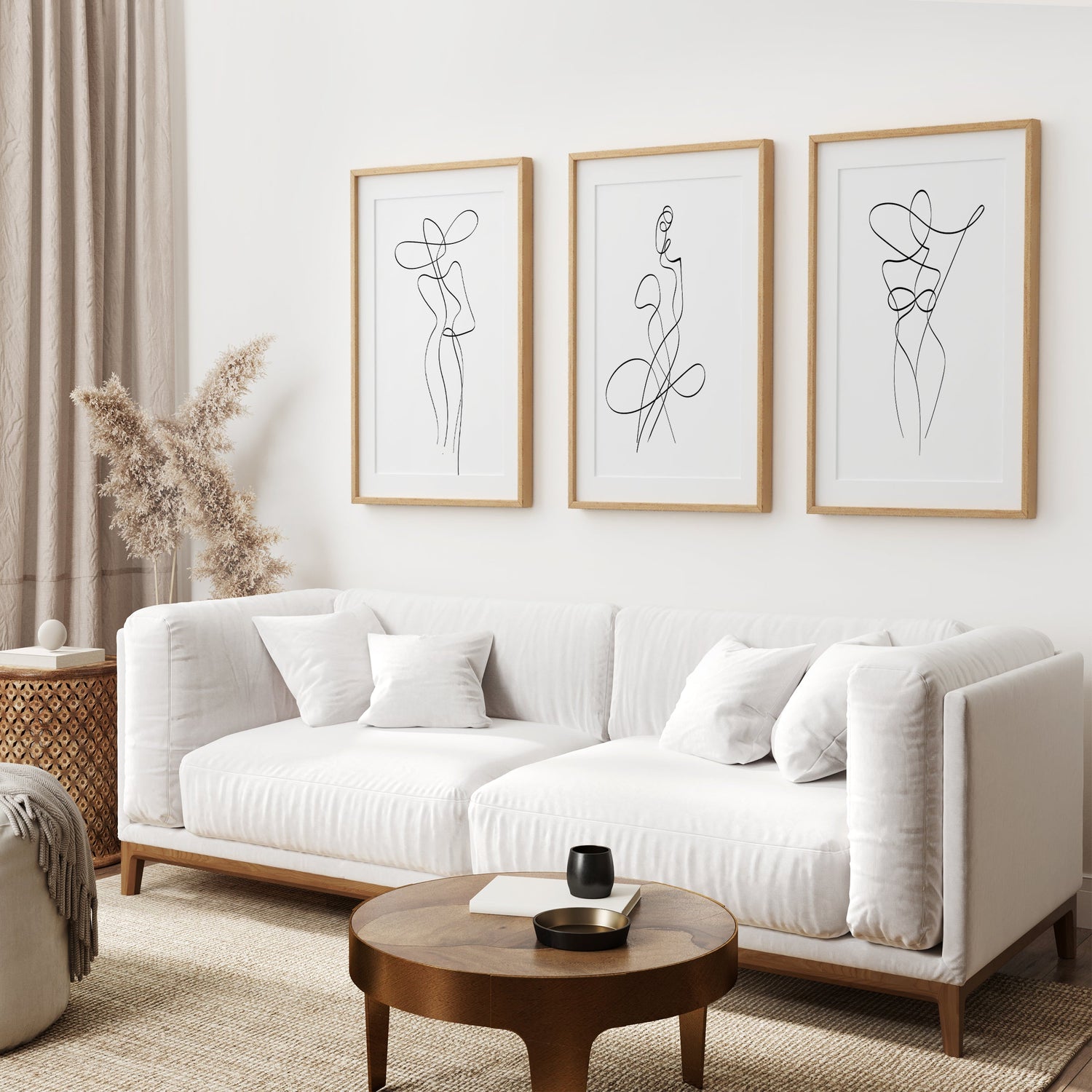 3'lü Minimalist Kadın Tek Çizgili Duvar Sanatı Baskı Seti