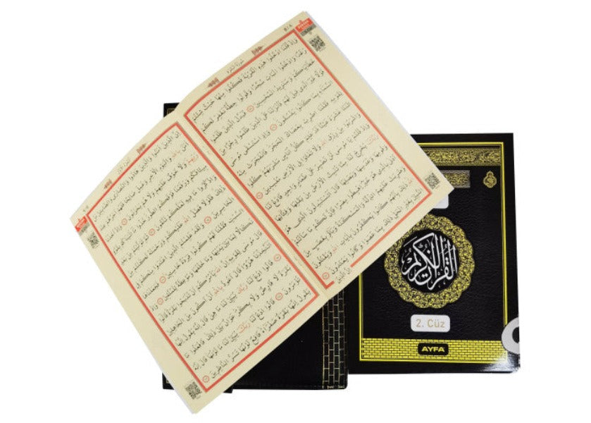 SIYAH-RAHLE BOY OTUZ CÜZ MÜHÜRLÜ KURAN-I KERIM-SUNI DERI ÇANTALI