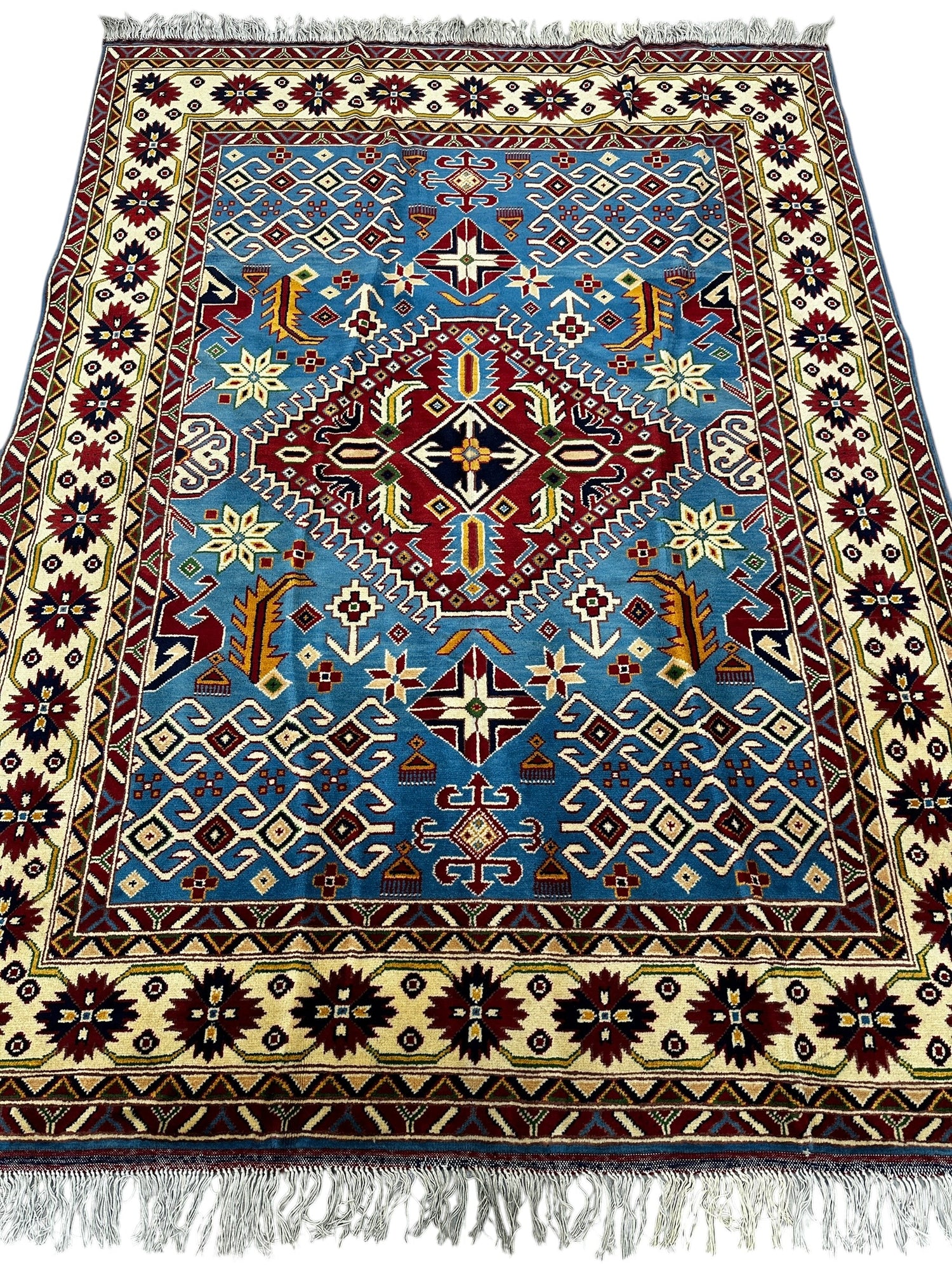 El Dokuma Afgan Kazak Yün Halısı – 150 cm x 180 cm