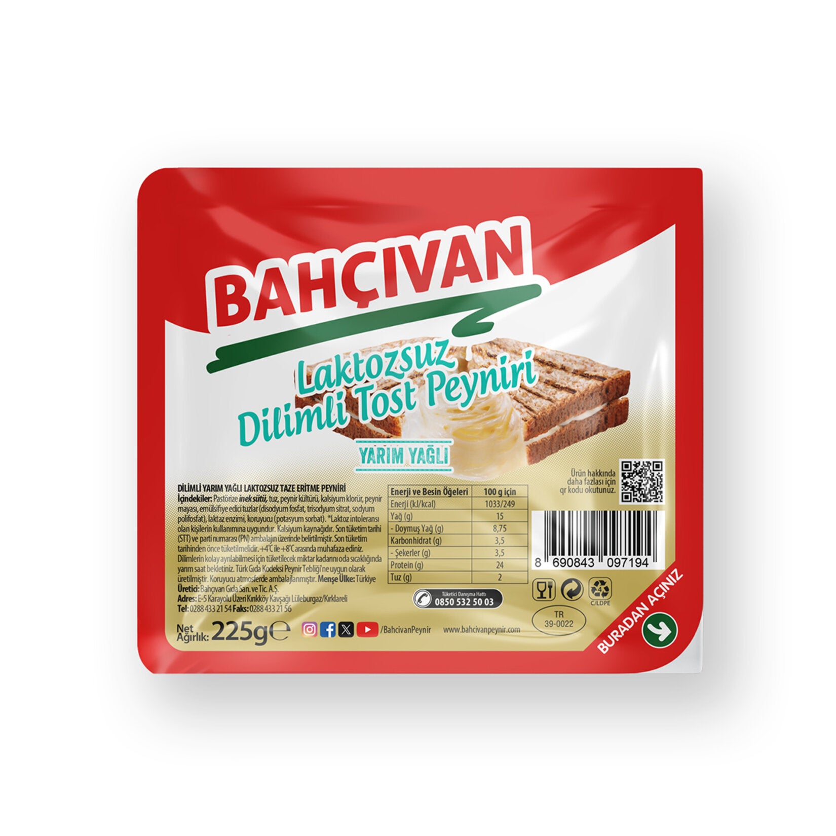 Bahcivan Kashkaval Lactose Free 225