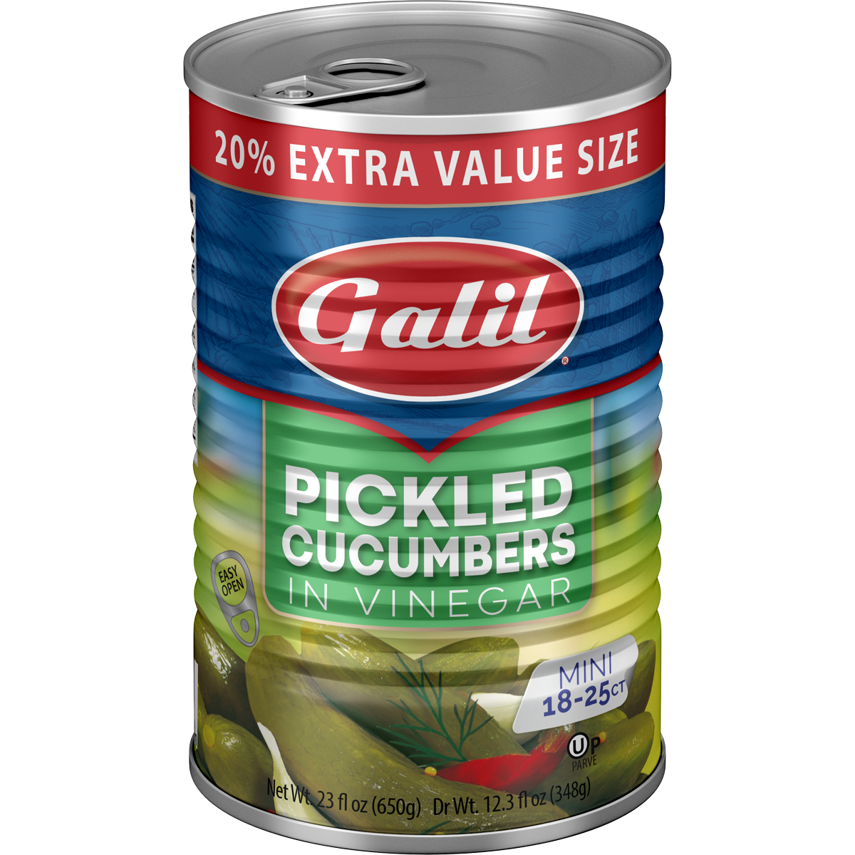 Cucumber Pickles in Vinegar | 18-25 | 23 oz | Galil