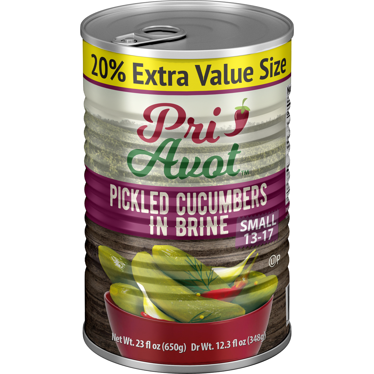 Cucumber Pickles | Small 13-17 Brine | 23 oz | Pri-Avot