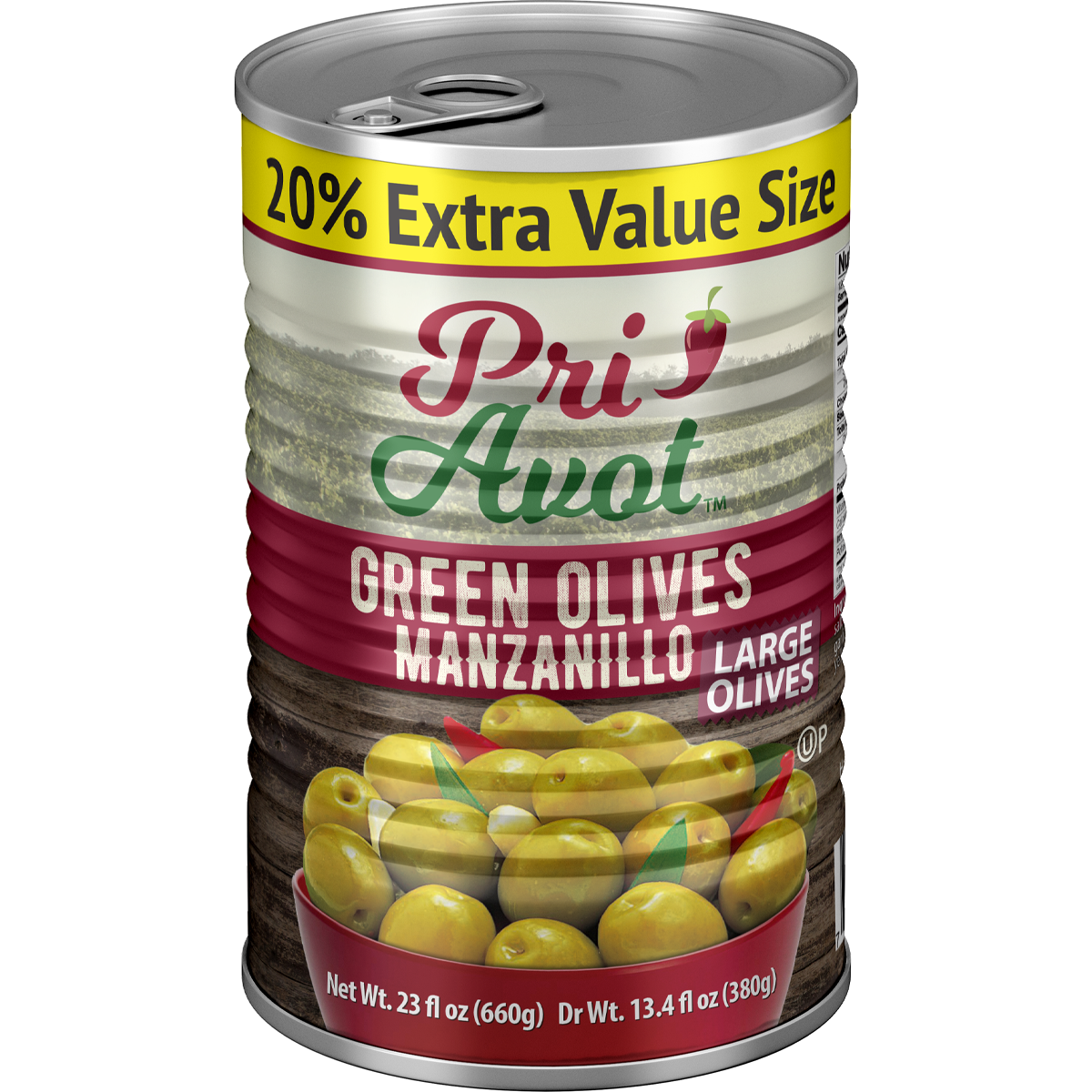 Olives | Green Manzanillo 17-20 | 23 oz | Pri-Avot