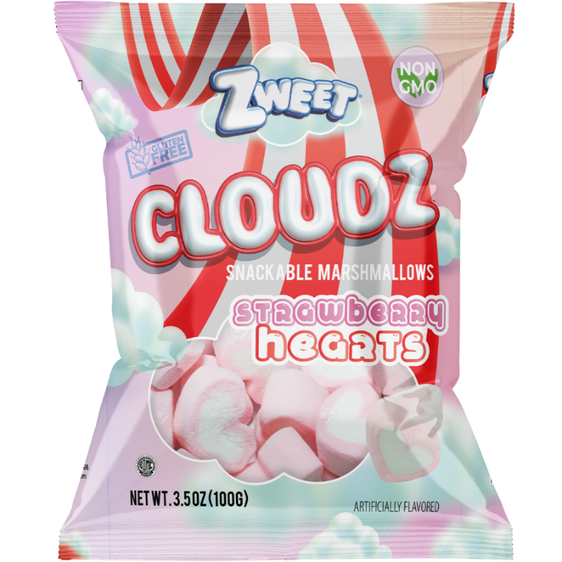 Cloudz Snackable Marshmallow Çilek Kalpleri | 3,5 ons | Zweet