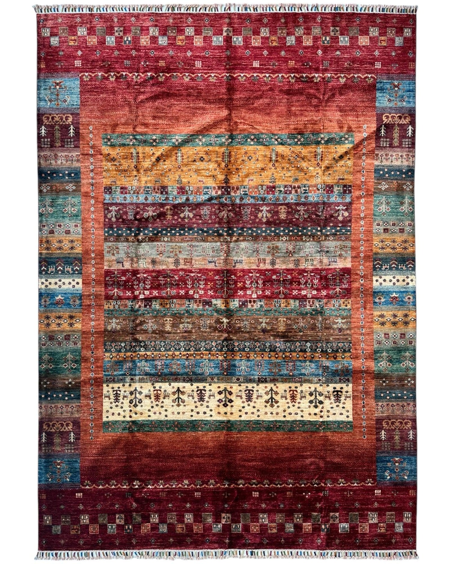 Afghani Khorjin Wool Rug – 7' x 9'10" – Vibrant Geometric & Tribal Patterns