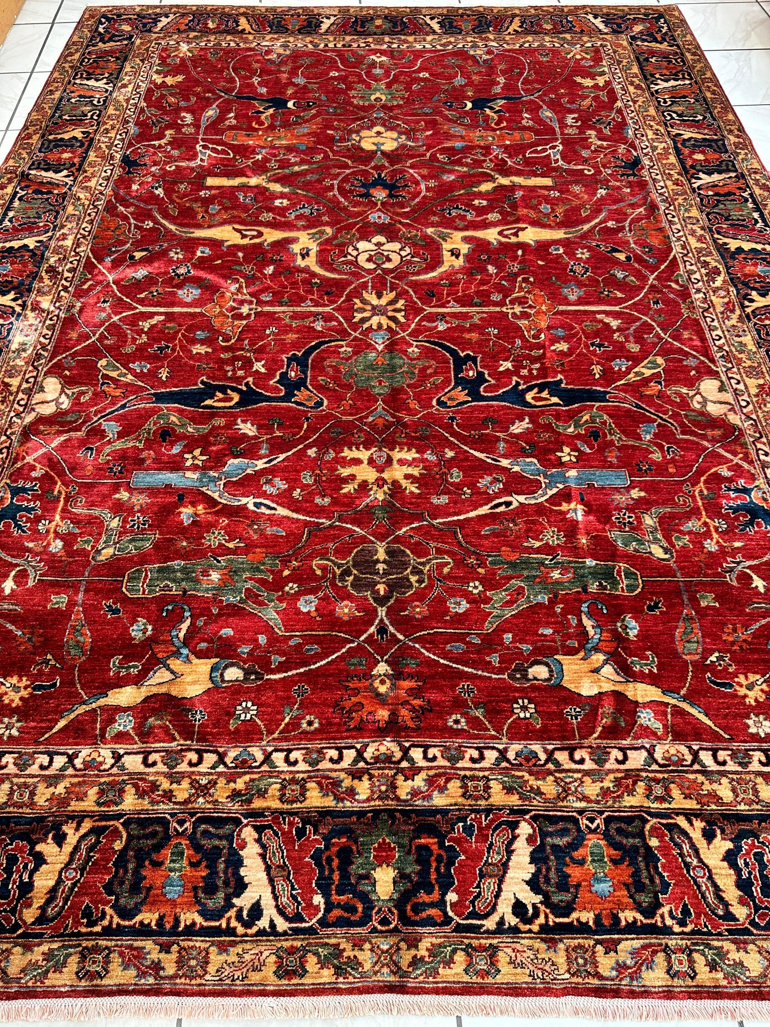 Hand-Knotted Afghani Bidjar Wool Rug – 9’x12’6” – Intricate Geometric & Floral Motifs