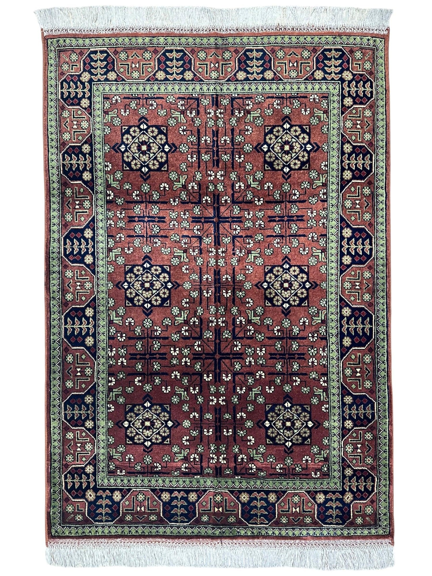 Hand-Knotted Bukharayi Rug – Brown 59” x 40” | Traditional Afghani Wool Rug