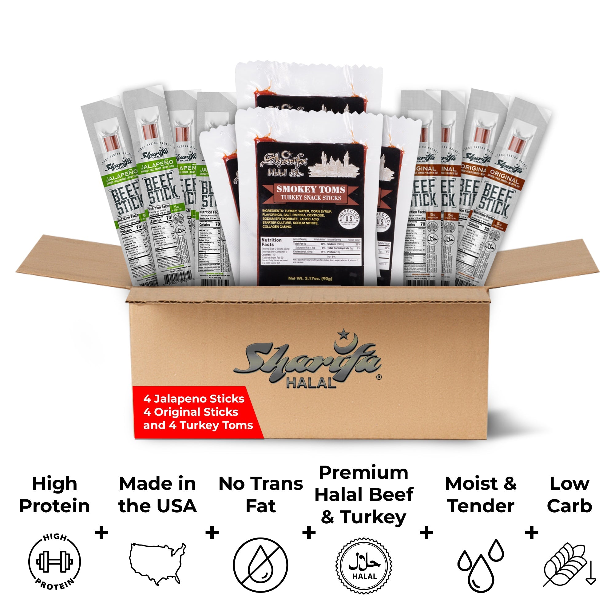 Sharifa Halal Beef Sticks and Turkey Toms Snack Box