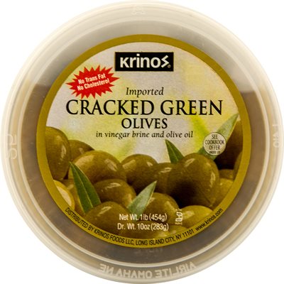 Krinos Green Olives 16Oz Cup