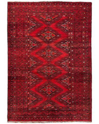 Hand-Knotted Afghan Turkoman Waziri Wool Rug – 6'9" x 9'6" – Vintage Red Elegance