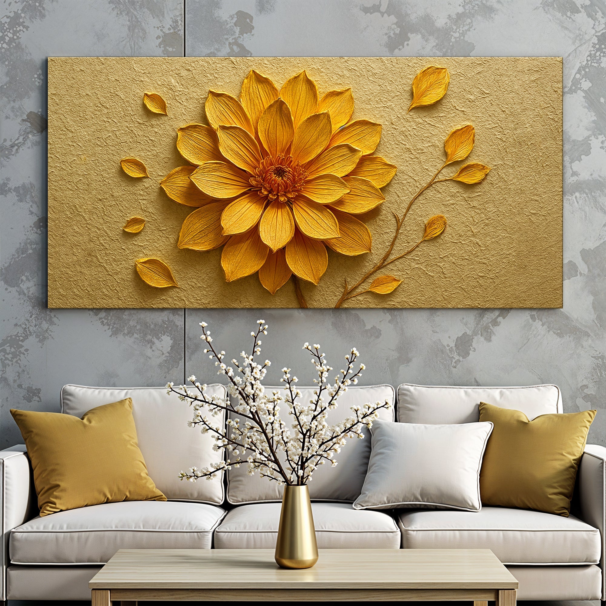 Golden Dandelion Minimalist Abstract Wall Art IV