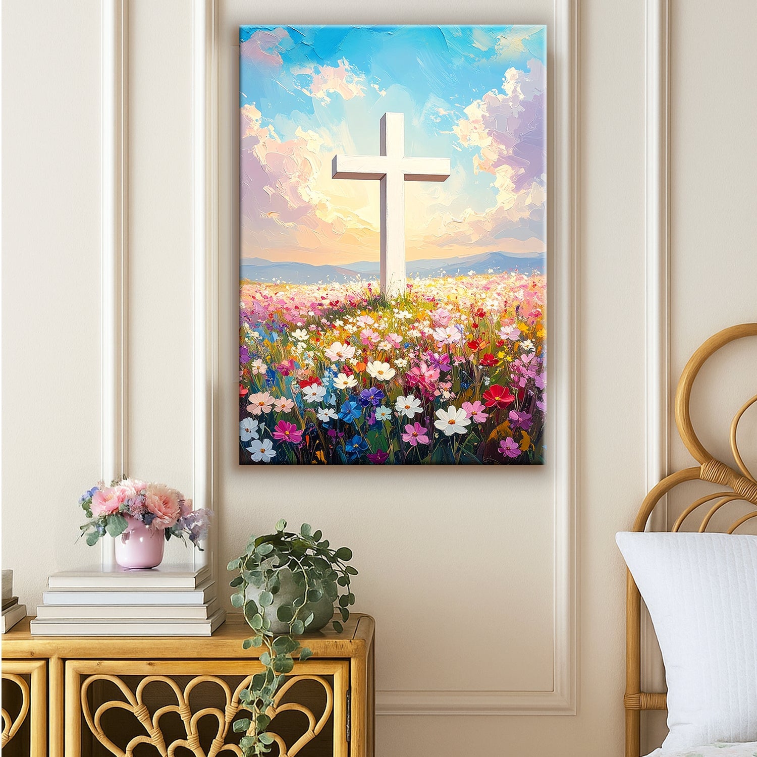 Cross Floral Field Faith Wall Art