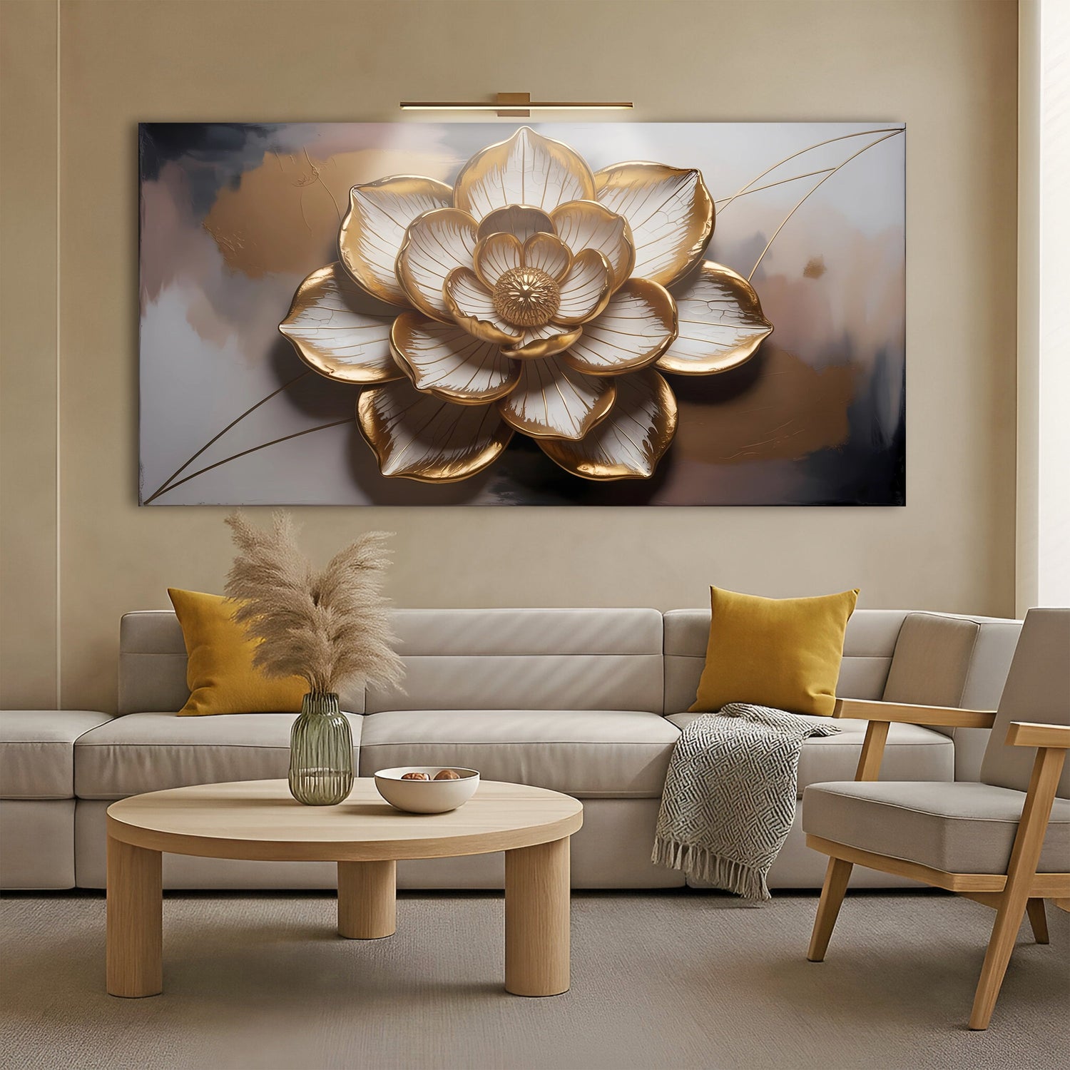 Golden Lotus Minimalist Abstract Wall Art