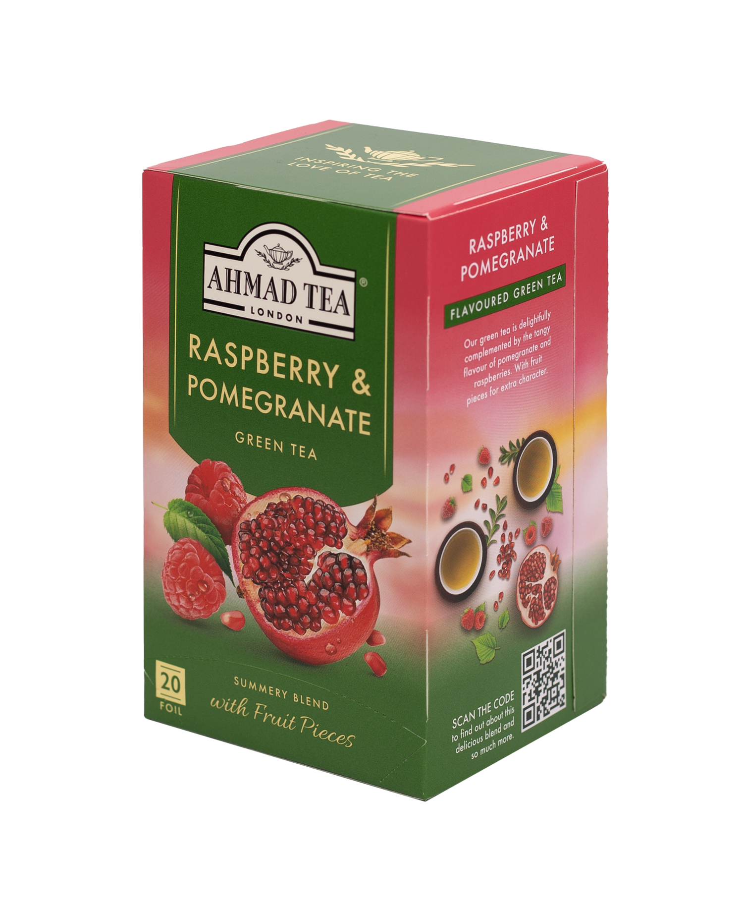 Pomegranate & Raspberry - Green Tea | 20' Tea Bags | Ahmad Tea