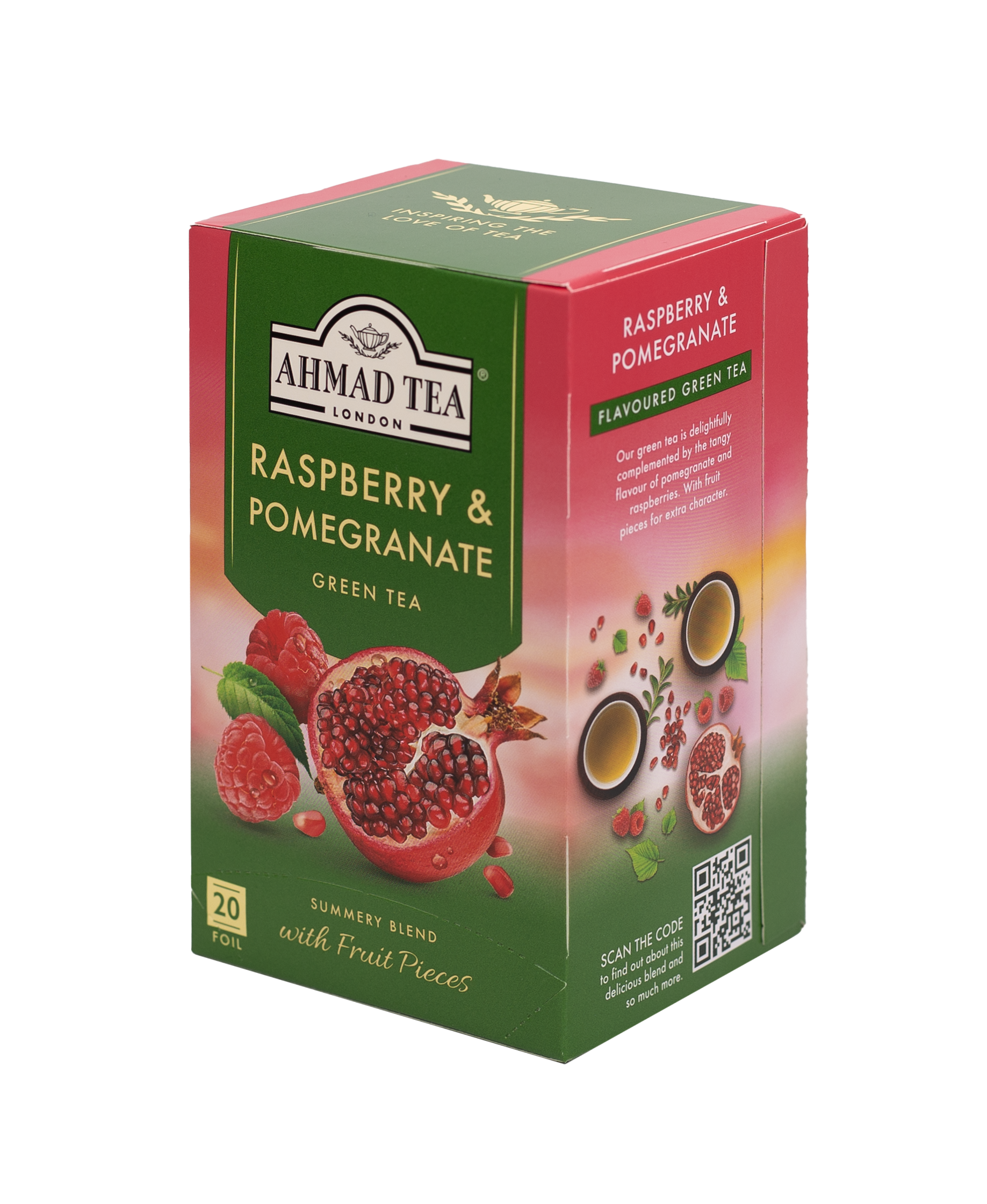 Pomegranate & Raspberry - Green Tea | 20' Tea Bags | Ahmad Tea