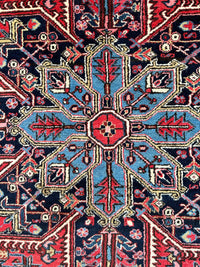 Hand-Knotted Persian Heriz Wool Rug – 9’ x 12’ – Geometric Medallion Design