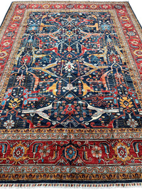 Hand-Knotted Afghani Bidjar Wool Rug – 9’x12’ – Intricate Geometric & Floral Motifs