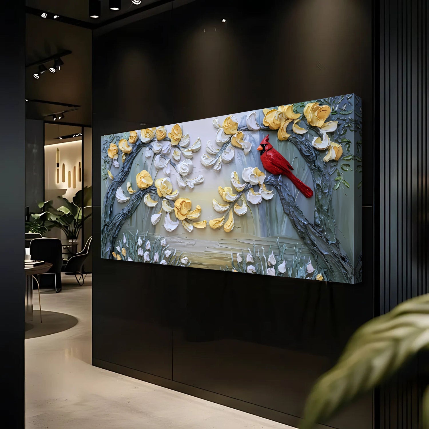 Altın Yapraklar ve Kızıl Kanatlar Pastel Boya Duvar Sanatı