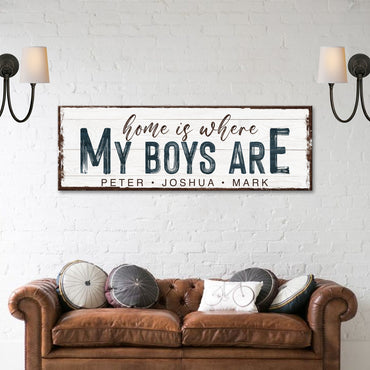 Home Is Where My Boys Are Family Sign