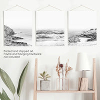 Coastal Black White Photography Set. Waves, Rocky Beach