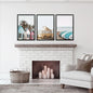 Summer Surfing Wall Art Set. Yellow Bus, Surfboards, Beach Cabins