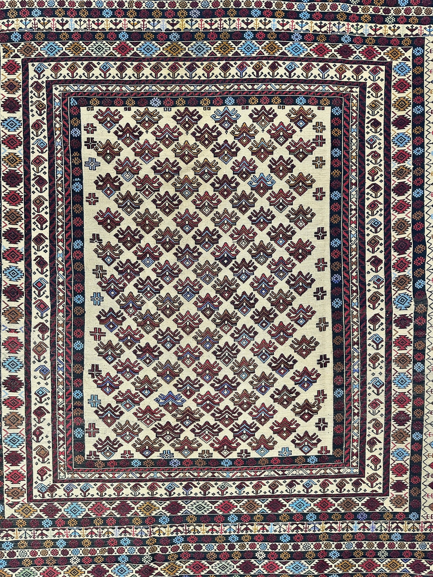 El Dokuma Afgan Maliki Sumak Yün Kilim Halı - 4'2" x 6'
